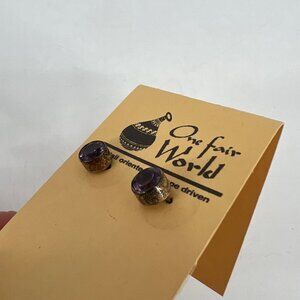 NWT One Fair World Fair Trade Amethyst Stone Stud Earrings Sterling Nepal